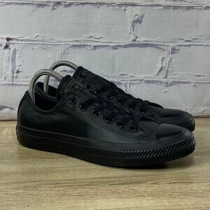 Converse Chuck Taylor All Star Black Leather Sneakers Women's Size 8 Low Shoes